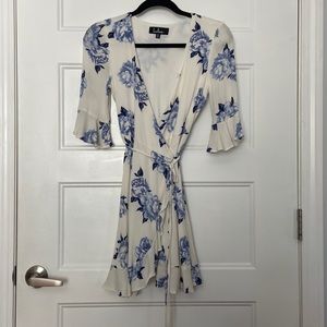 Lulus White Blue Floral Wrap Dress XS